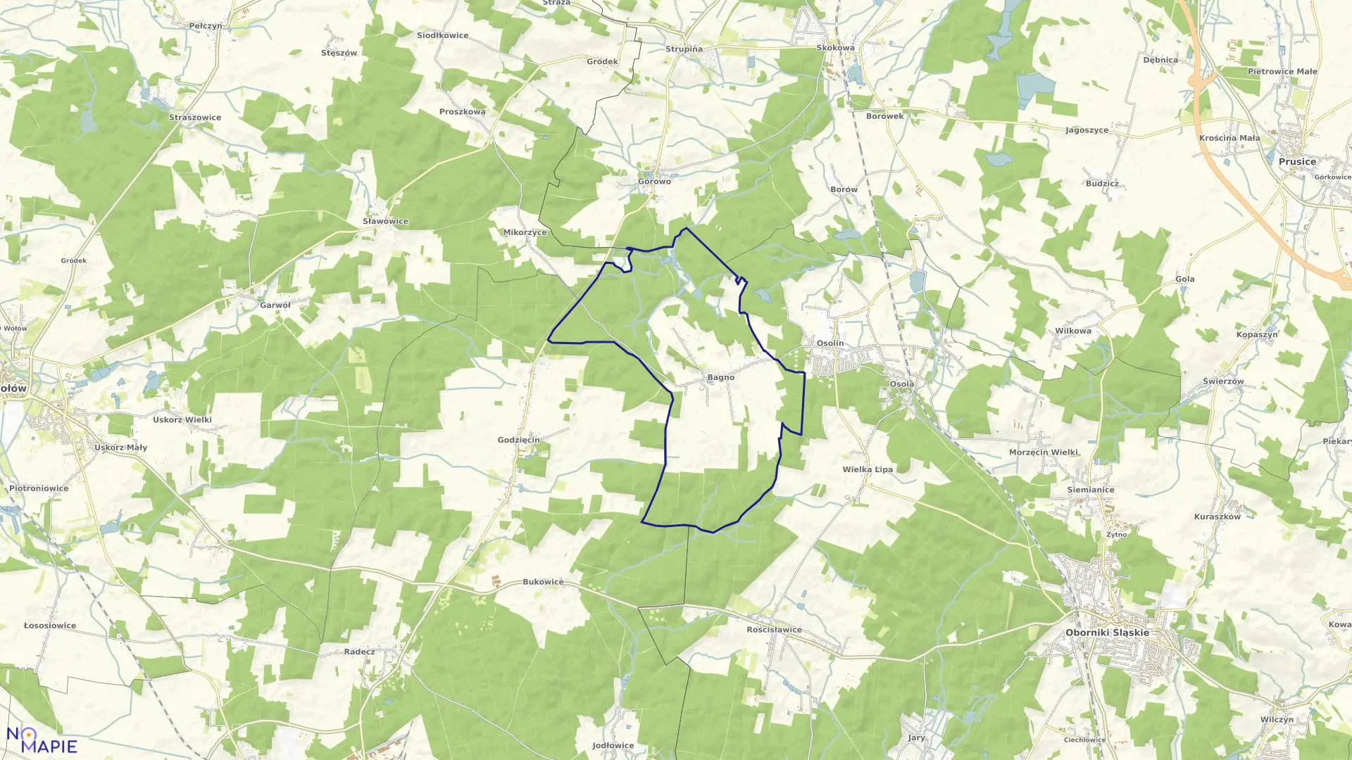Mapa obrębu BAGNO w gminie Oborniki Śląskie