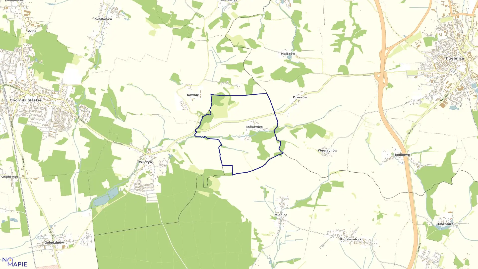 Mapa obrębu BORKOWICE w gminie Oborniki Śląskie