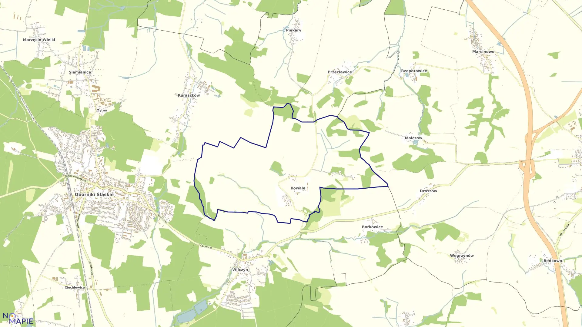 Mapa obrębu KOWALE w gminie Oborniki Śląskie