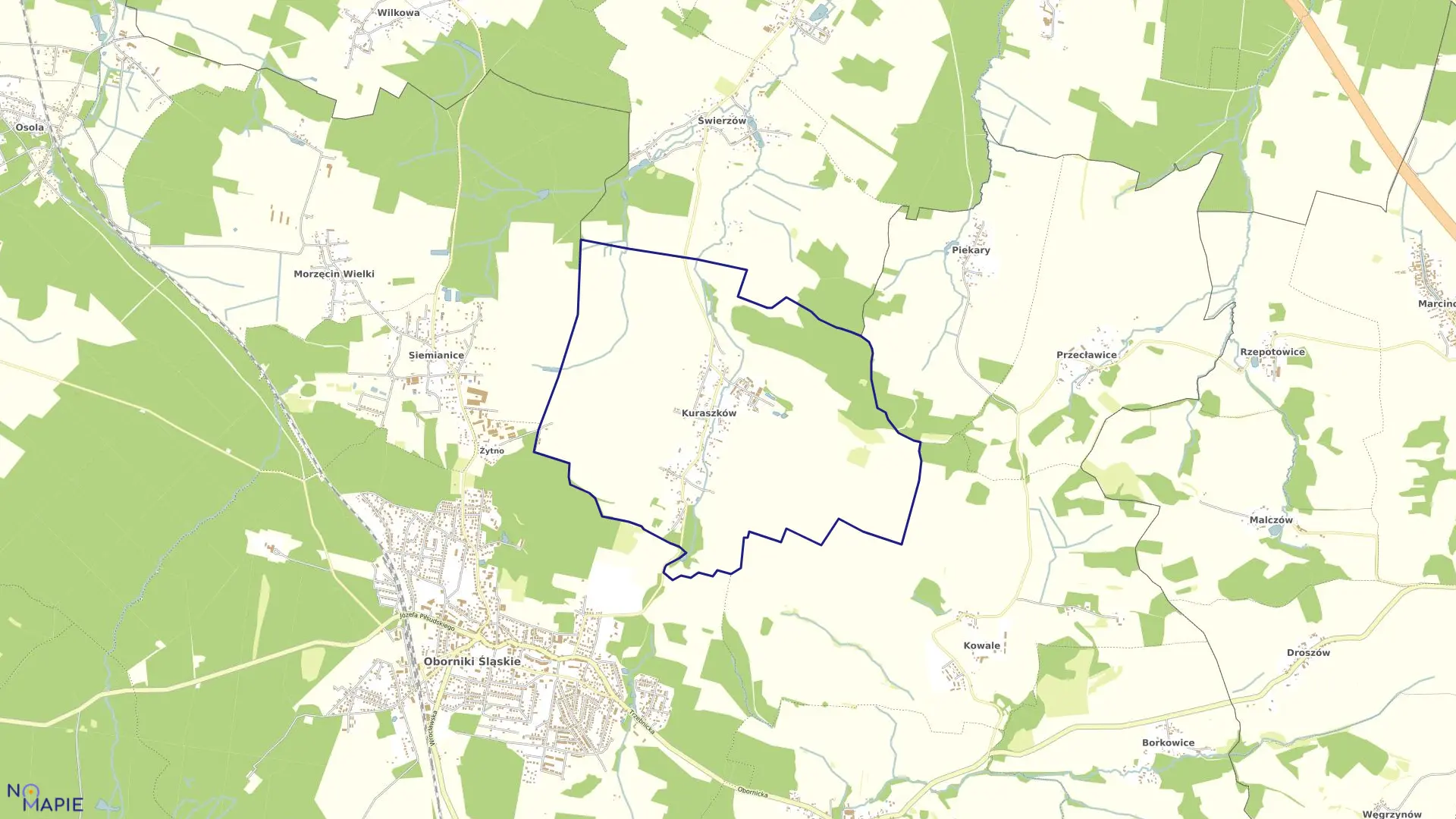 Mapa obrębu KURASZKÓW w gminie Oborniki Śląskie