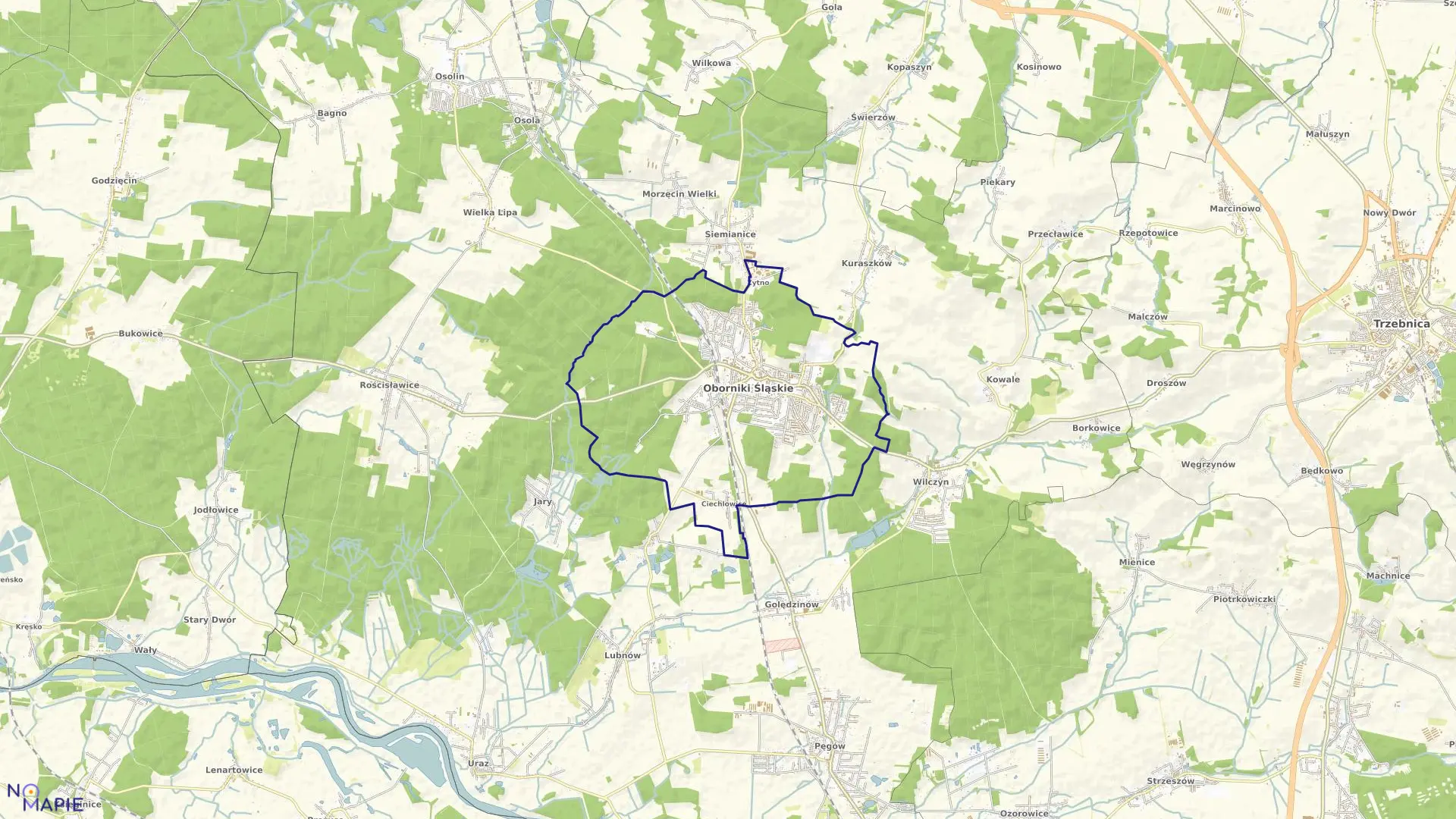 Mapa obrębu Oborniki Śląskie w gminie Oborniki Śląskie