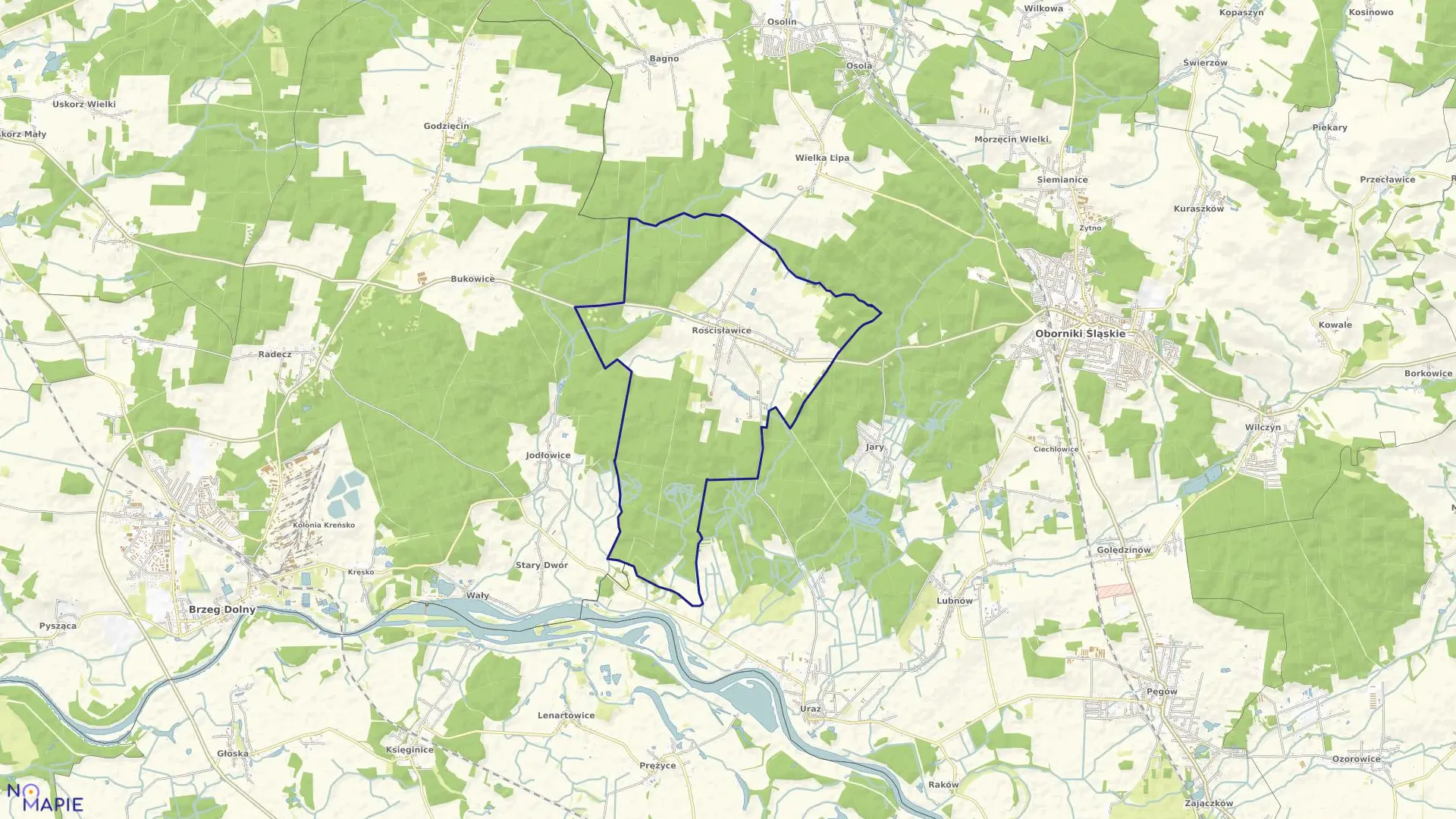 Mapa obrębu ROŚCISŁAWICE w gminie Oborniki Śląskie