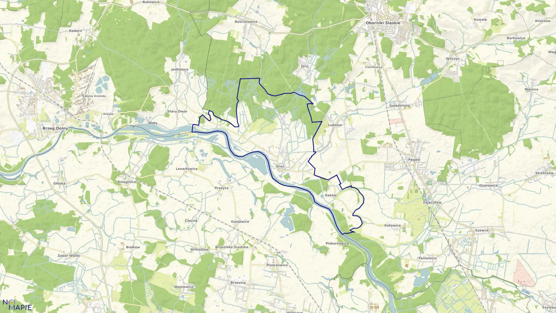 Mapa obrębu Uraz w gminie Oborniki Śląskie