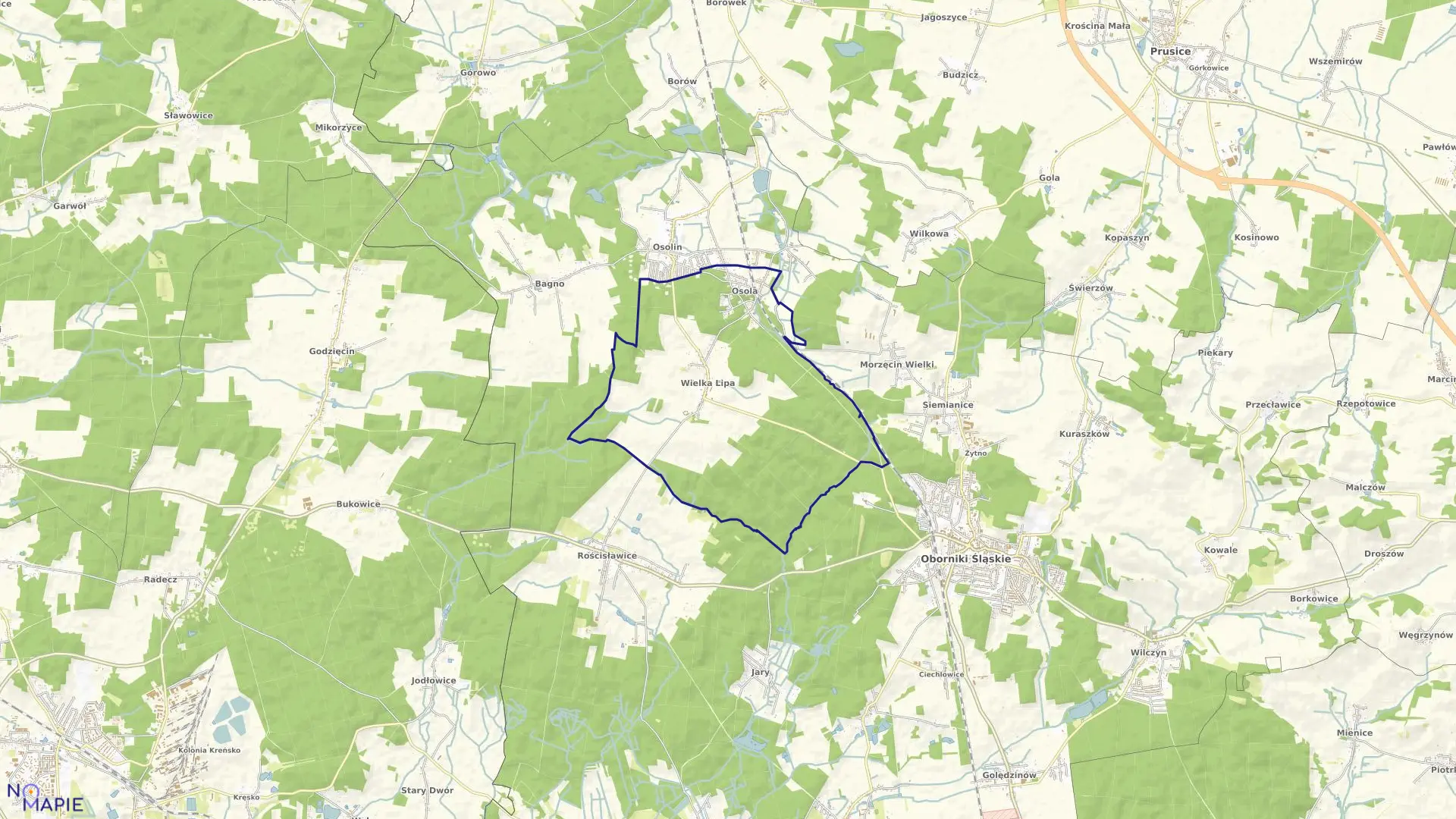 Mapa obrębu WIELKA LIPA-OSOLA w gminie Oborniki Śląskie